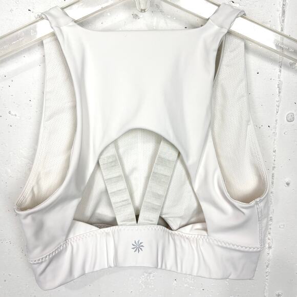 Athleta Zone Bra White Powervita Fabric Strappy Back Removable Cups Size Medium - Picture 4 of 9